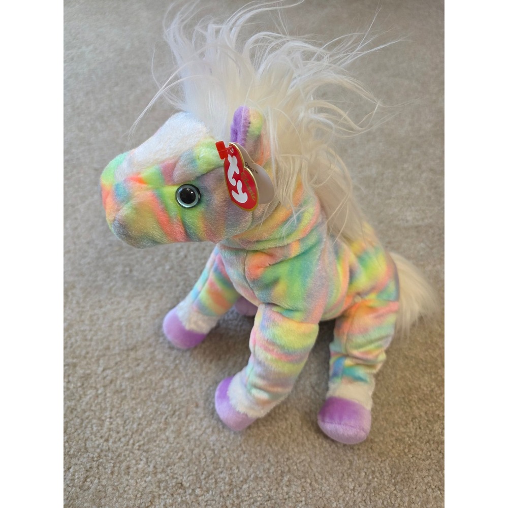 Ty Classic Opal Horse Rainbow Tie Dye Plush Stuffed Animal 2003 White Mane 13in